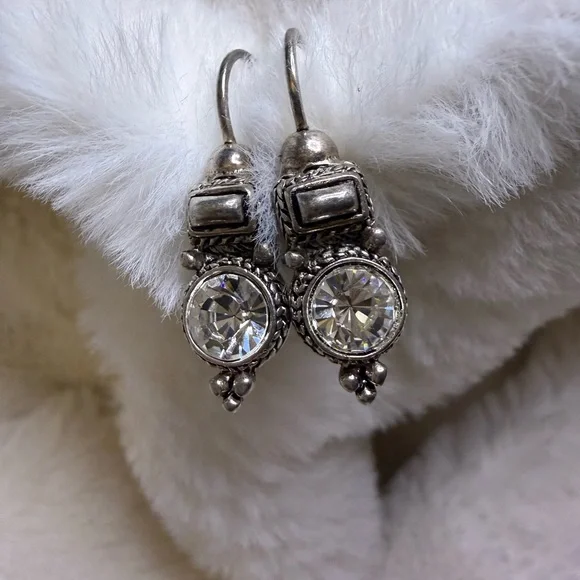 Unique Vintage Silver Crystal or CZ Drop Earrings - Picture 9 of 10